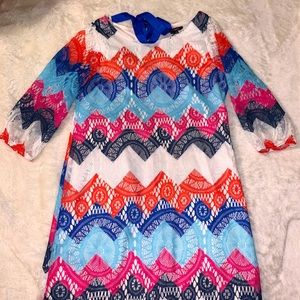 Multi color Chevron lace overlay Dress